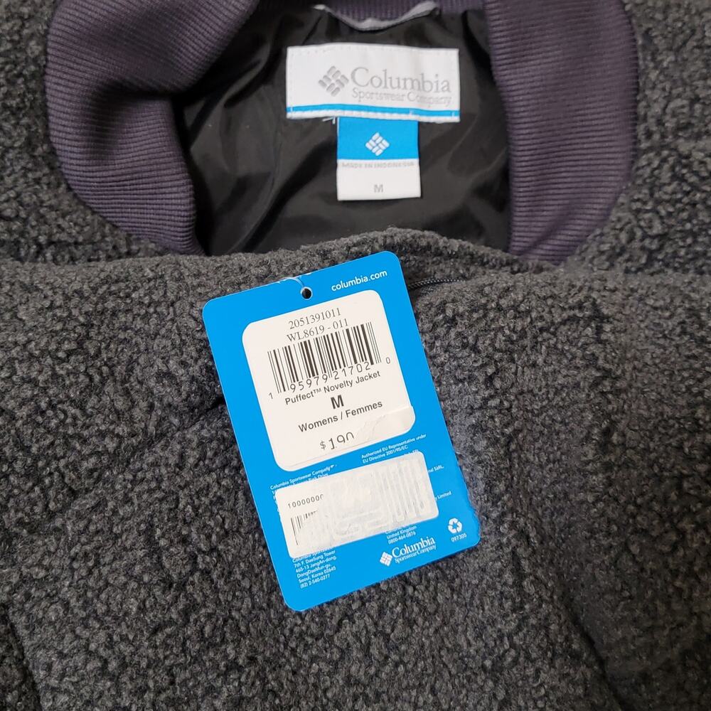 Columbia Women Puffect Novelty Bomber Jacket Size US M Grey Fleece - Picture 3 of 3